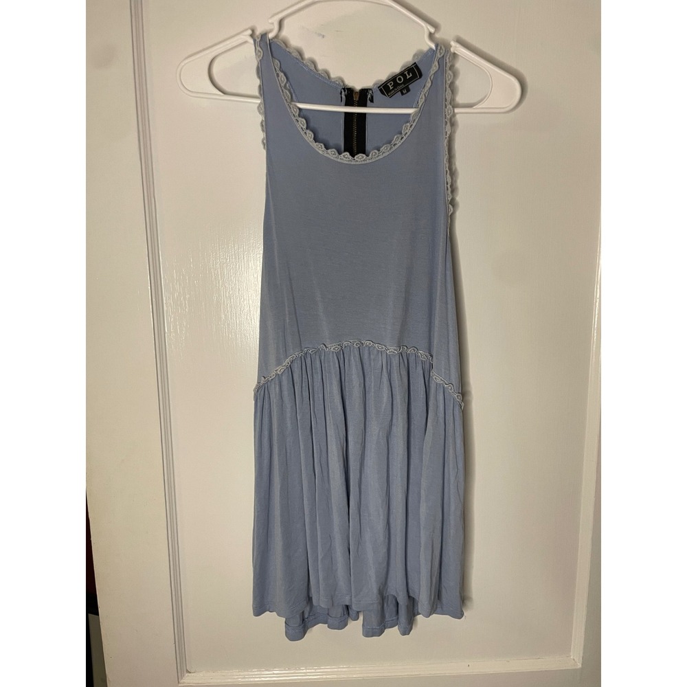 POL Women's Medium Blue Sleeveless shirt Casual Lace Trim‎ Detail Flapper Style